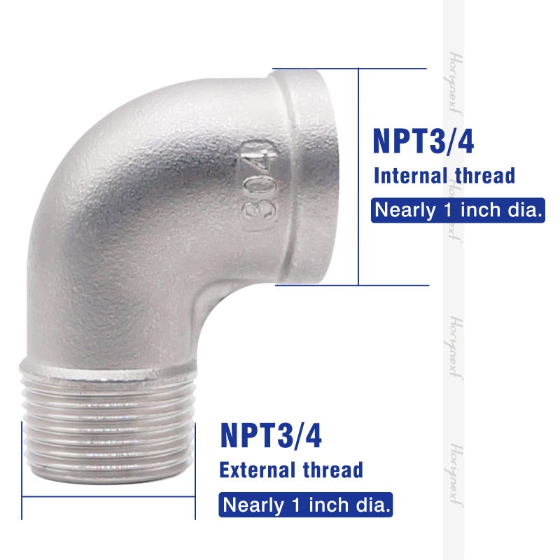 Horiznext stainless steel NPT 3/4 elbow fitting 90 degree with both male and female thread connecting water pipe air hose pvc tube cast coupling (1 pc) - Image 3
